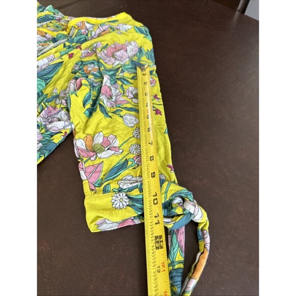 Free People Yellow Floral Long-Sleeve Blouse Tie Detail/Button Closure size M - Picture 11 of 11
